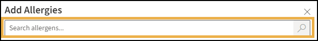 Add Allergies section with a yellow highlight box around the Search allergies field.